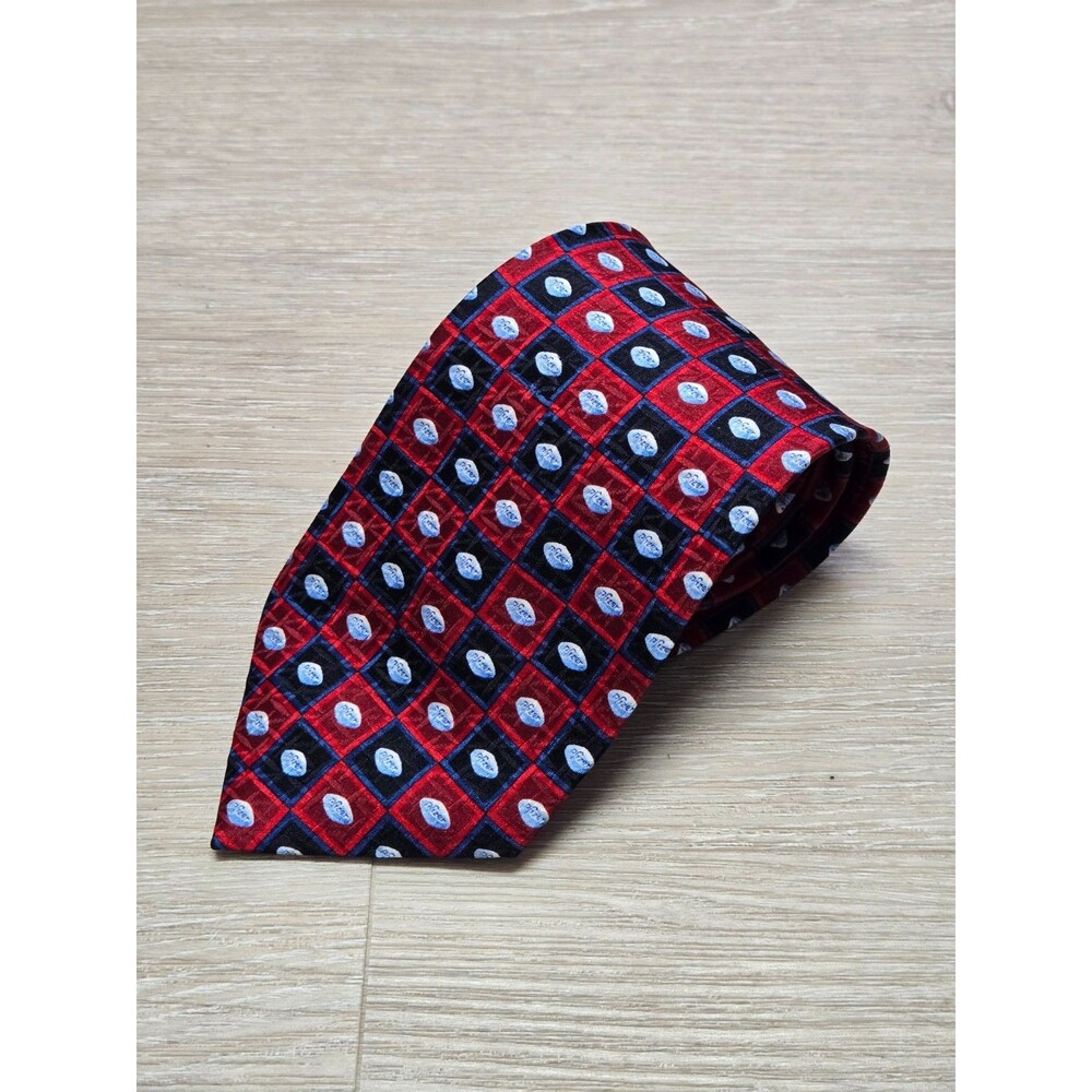 Pfizer 100% Silk Necktie Red Blue Geometric Logo Pattern